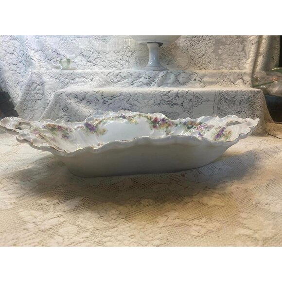 Carl Tielsch Altwasser Germany Bowl Porcelain Scallops Large Antique Handled Ruf - Picture 7 of 15